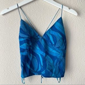 Blue Express silk crop top w/tie back